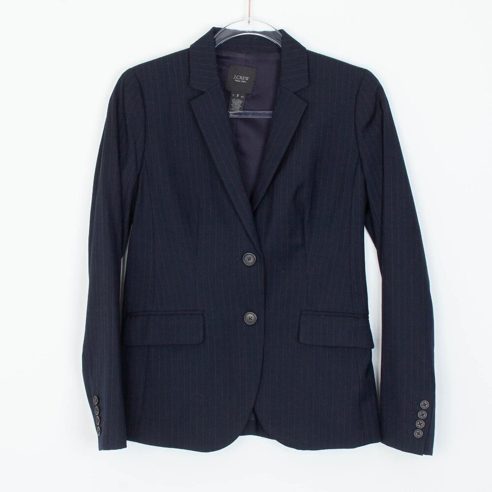 J Crew Womens Super 120s Striped Wool Blazer Size 2 Black Academia Preppy Office
